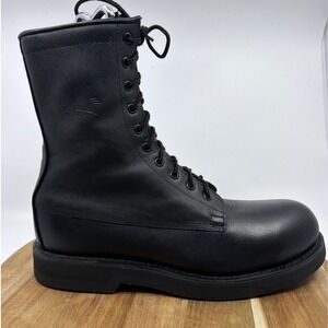 Addison Shoe Company Black Leather Military Combat Boots Vibram 10.5 R 063111